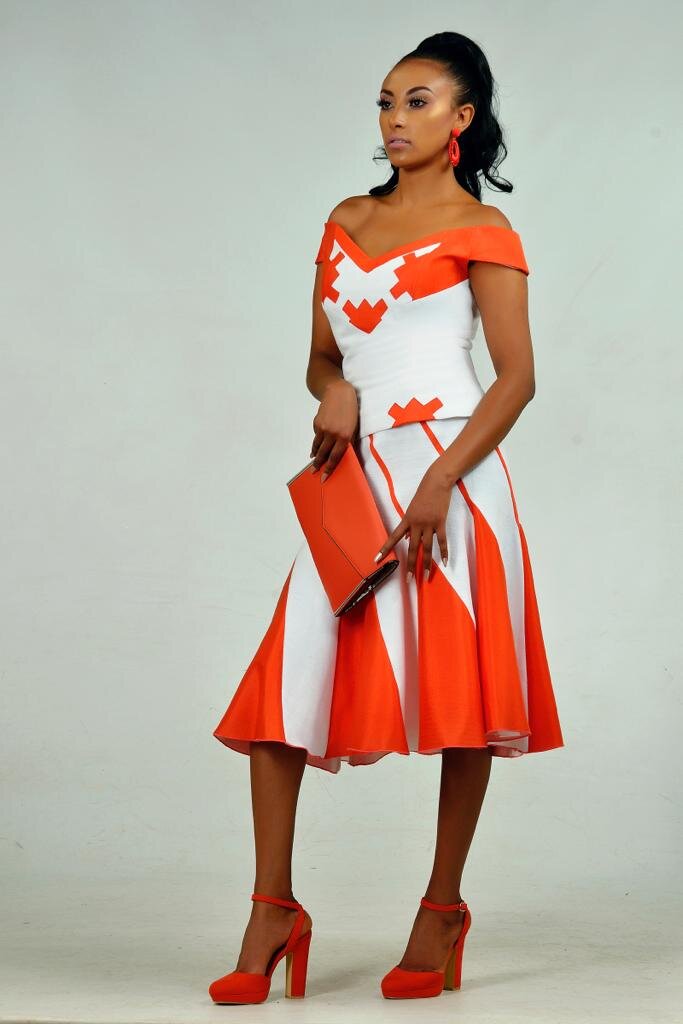 Off shoulder top and flared midi dress
